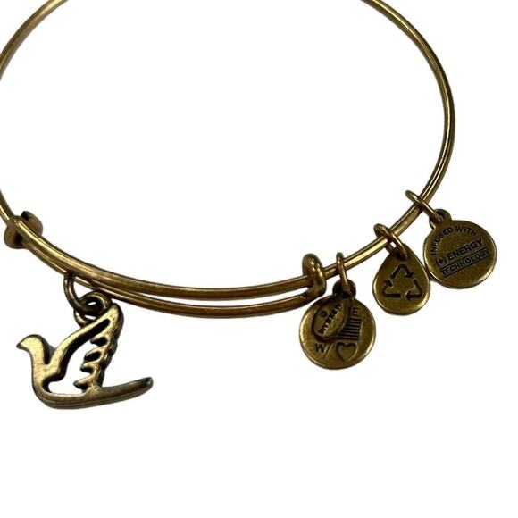 Alex and Ani Dove of Peace Sacred Dove Charm Gold Expandable Bangle Bracelet - Picture 2 of 4